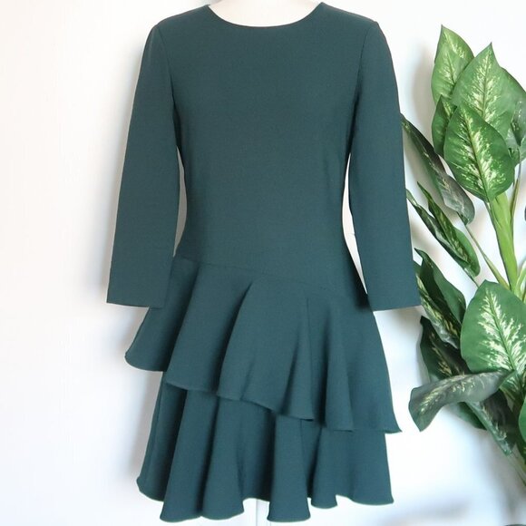 Eliza J. Green Knit Tiered Ruffle Long Sleeve Mini Dress Size 6 - Picture 5 of 13